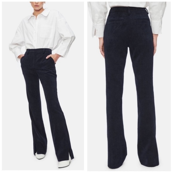 Anine Bing Jocelyn Corduroy Slit Hem Pants in Navy Blue - Picture 1 of 8